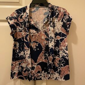 17 Floral Print Navy and Gold/beige  Women's Top